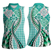 Aloha Vintage Palaka Floral Hawaiian Quilt Women Sleeveless Polo Shirt Polu Motif - Polynesian Pride