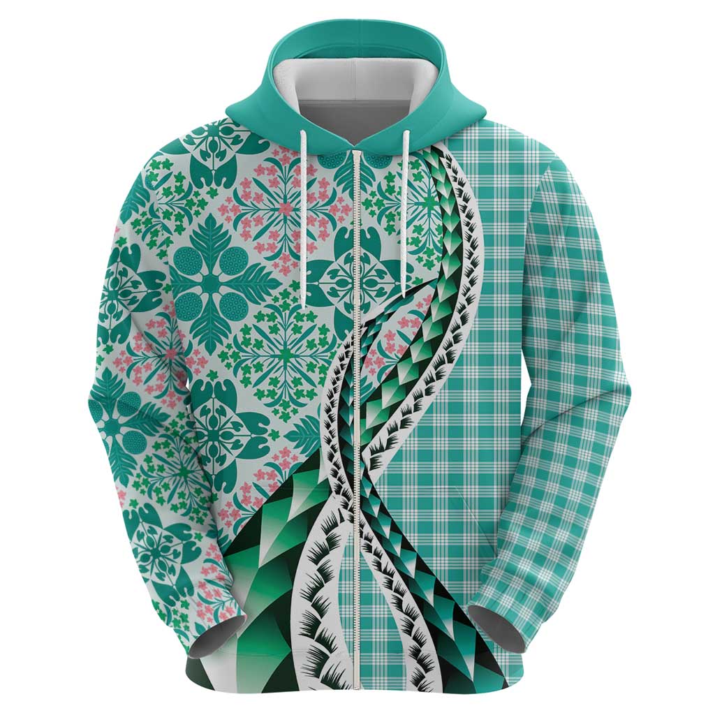 Aloha Vintage Palaka Floral Hawaiian Quilt Zip Hoodie Polu Motif - Polynesian Pride