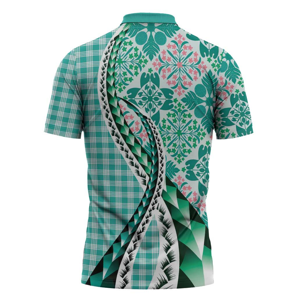 Aloha Vintage Palaka Floral Hawaiian Quilt Zipper Polo Shirt Polu Motif - Polynesian Pride