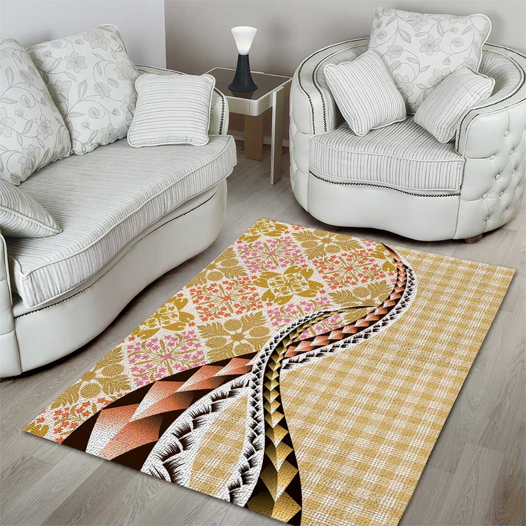 Aloha Vintage Palaka Floral Hawaiian Quilt Area Rug Melemele Motif - Polynesian Pride