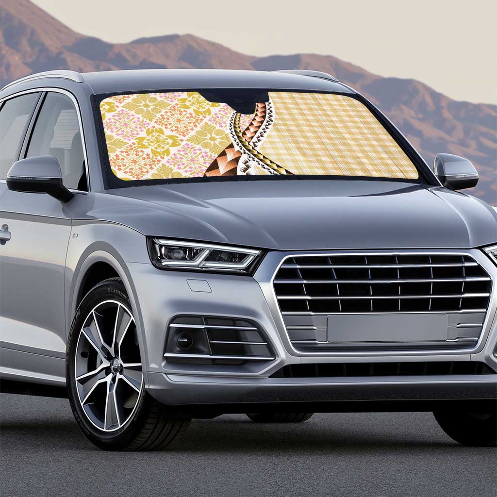 Aloha Vintage Palaka Floral Hawaiian Quilt Auto Sun Shade Melemele Motif - Polynesian Pride