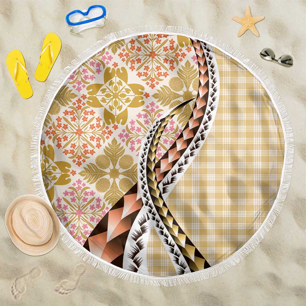 Aloha Vintage Palaka Floral Hawaiian Quilt Beach Blanket Melemele Motif - Polynesian Pride