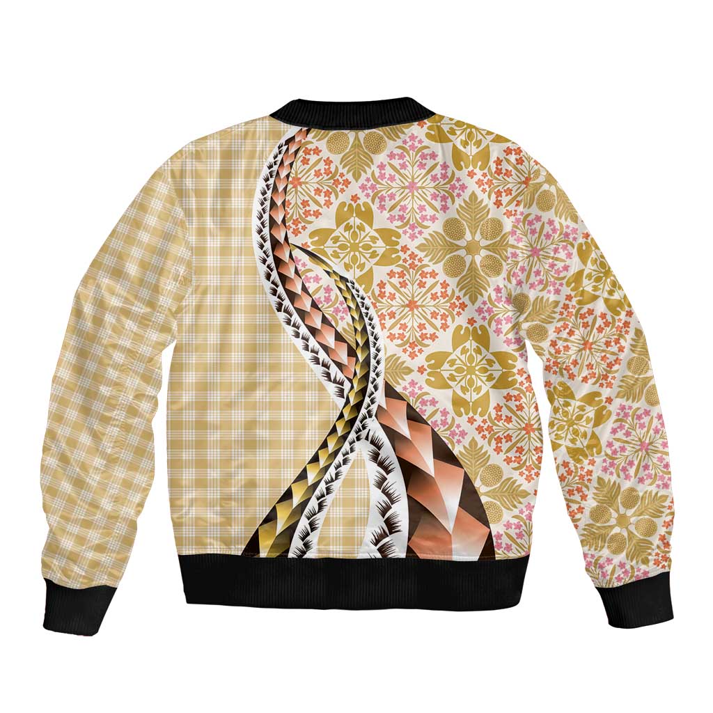 Aloha Vintage Palaka Floral Hawaiian Quilt Bomber Jacket Melemele Motif - Polynesian Pride