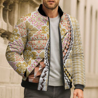 Aloha Vintage Palaka Floral Hawaiian Quilt Bomber Puffer Jacket Melemele Motif - Polynesian Pride
