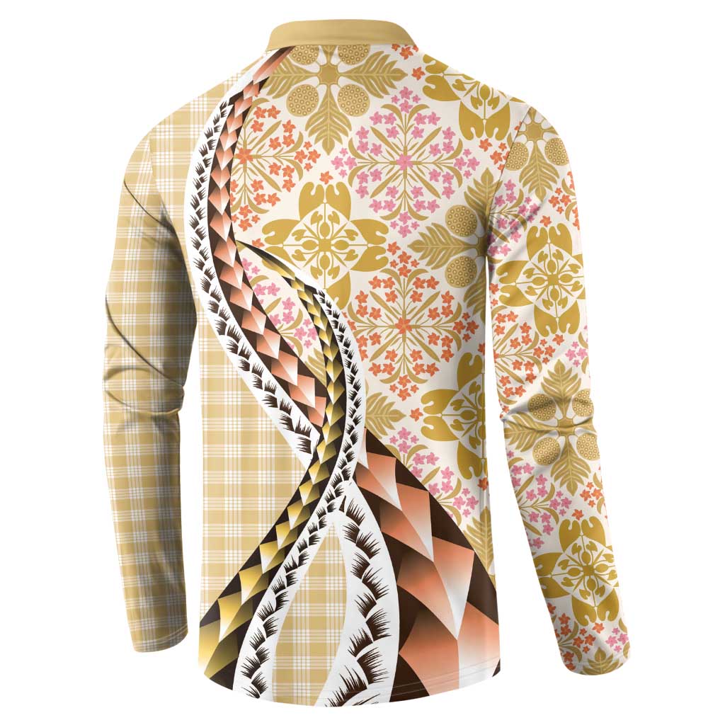 Aloha Vintage Palaka Floral Hawaiian Quilt Button Sweatshirt Melemele Motif - Polynesian Pride