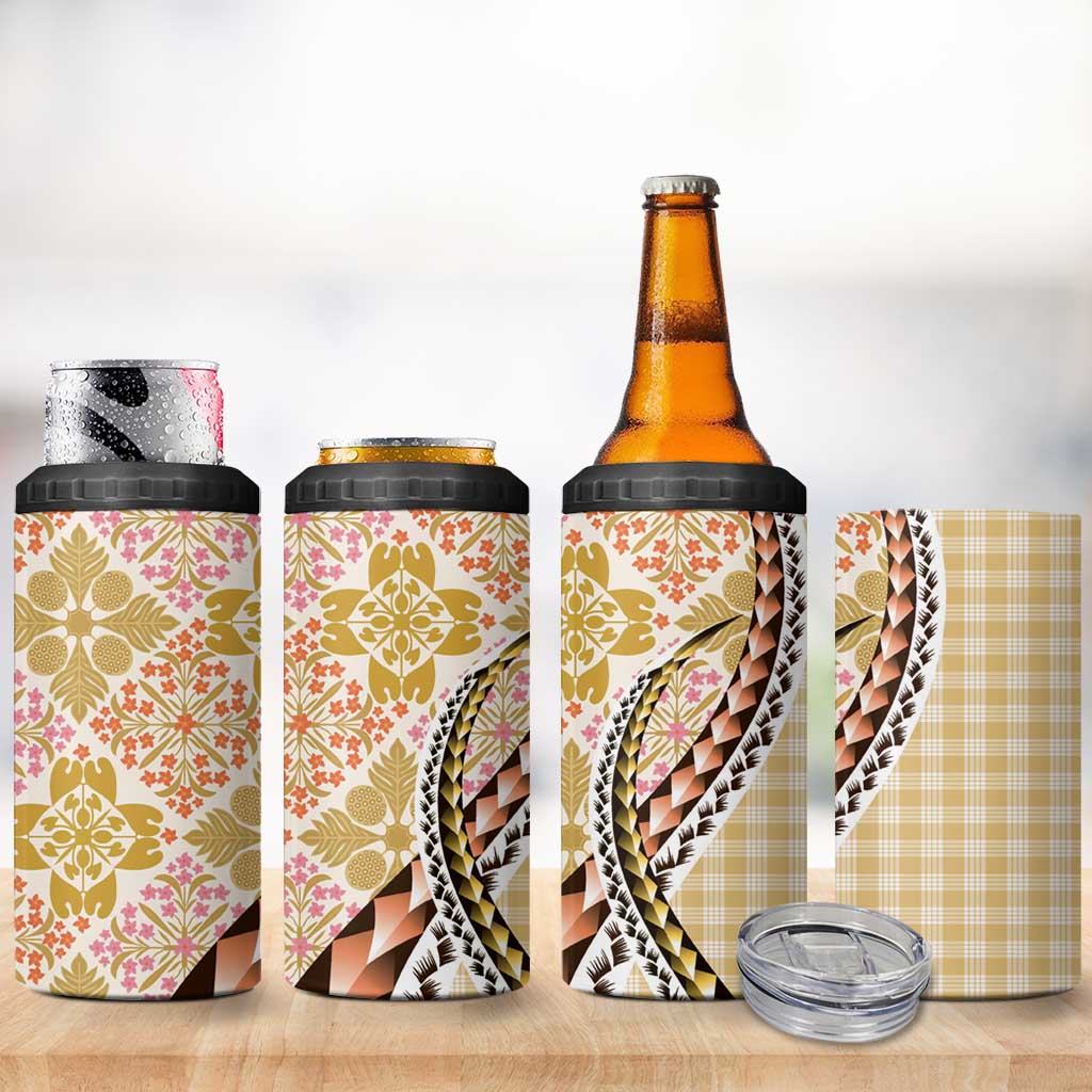 Aloha Vintage Palaka Floral Hawaiian Quilt 4 in 1 Can Cooler Tumbler Melemele Motif - Polynesian Pride