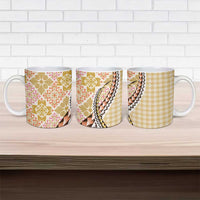 Aloha Vintage Palaka Floral Hawaiian Quilt Ceramic Mug Melemele Motif - Polynesian Pride