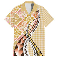 Aloha Vintage Palaka Floral Hawaiian Quilt Family Matching Long Sleeve Bodycon Dress and Hawaiian Shirt Melemele Motif - Polynesian Pride