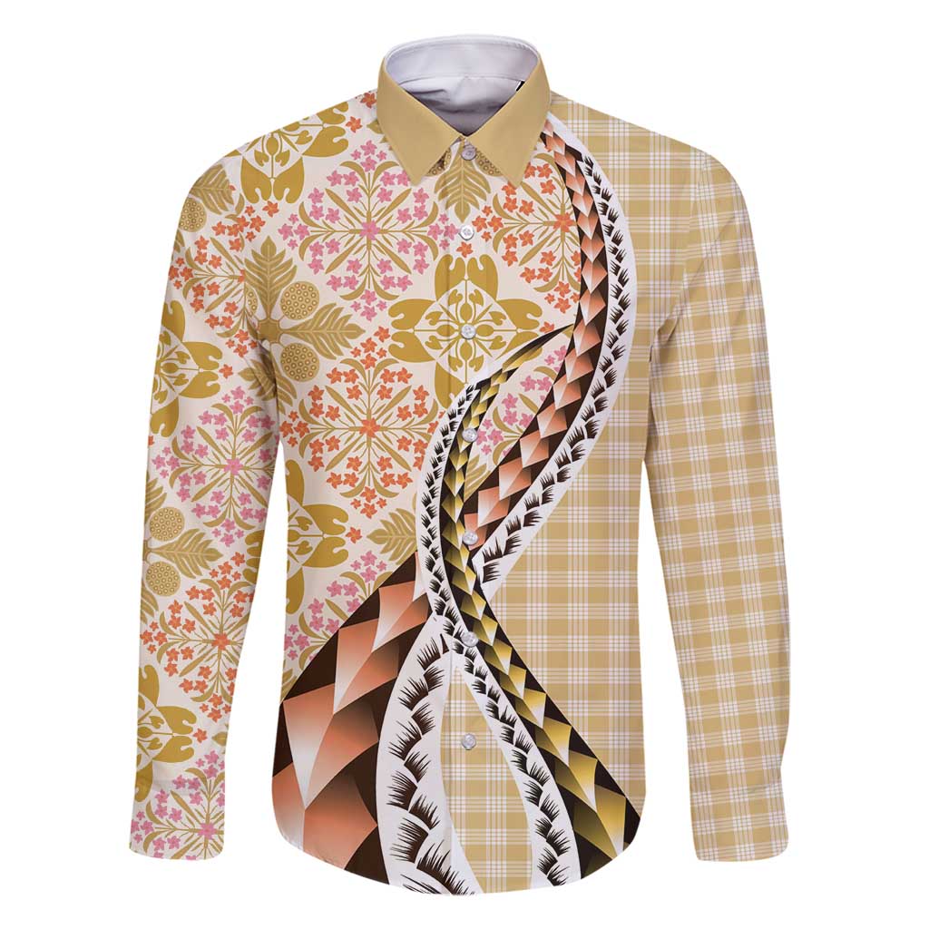 Aloha Vintage Palaka Floral Hawaiian Quilt Family Matching Long Sleeve Bodycon Dress and Hawaiian Shirt Melemele Motif - Polynesian Pride