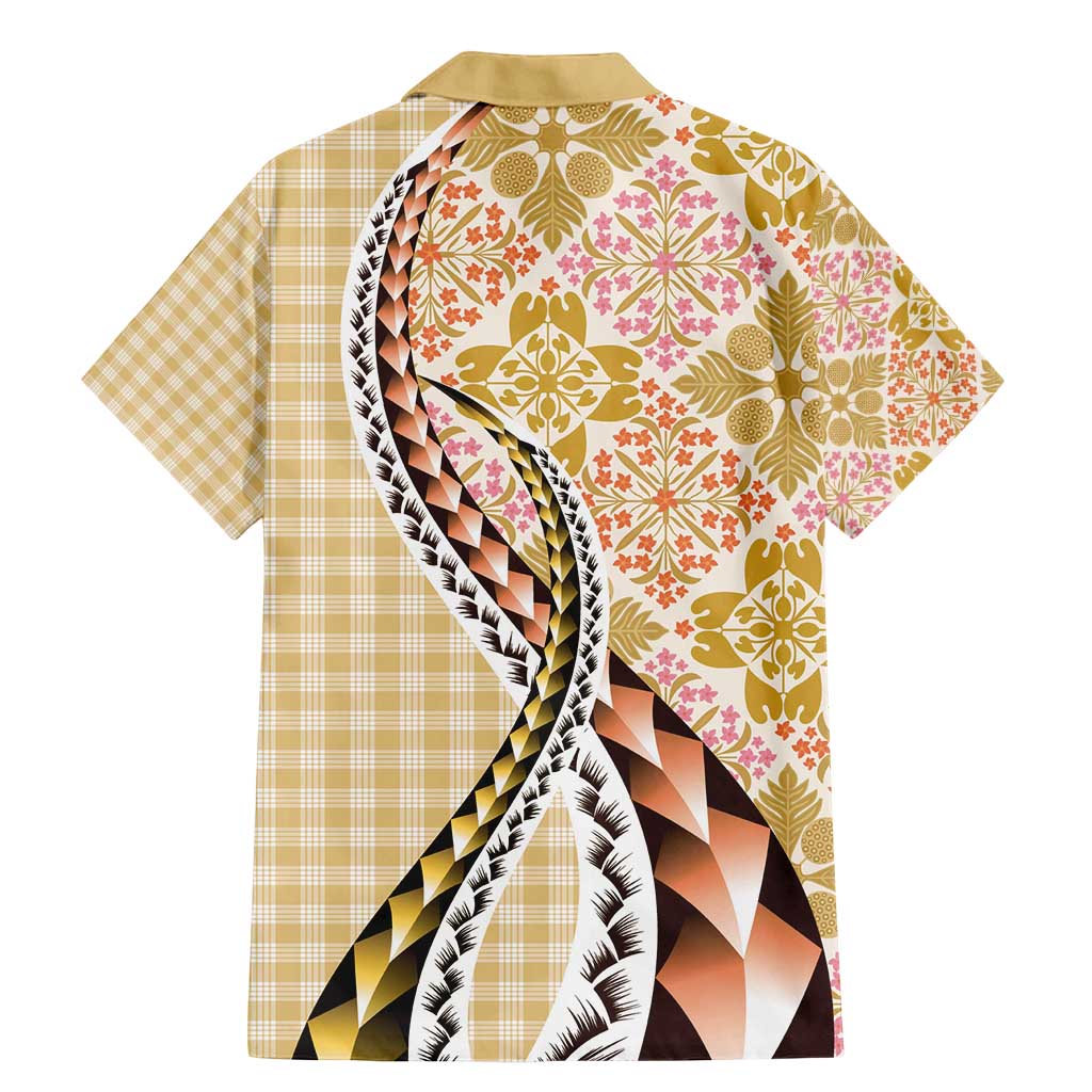 Aloha Vintage Palaka Floral Hawaiian Quilt Family Matching Mermaid Dress and Hawaiian Shirt Melemele Motif - Polynesian Pride