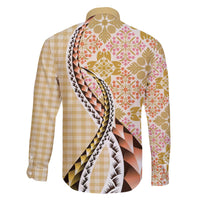 Aloha Vintage Palaka Floral Hawaiian Quilt Family Matching Off The Shoulder Long Sleeve Dress and Hawaiian Shirt Melemele Motif - Polynesian Pride