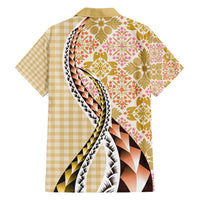 Aloha Vintage Palaka Floral Hawaiian Quilt Family Matching Off Shoulder Short Dress and Hawaiian Shirt Melemele Motif - Polynesian Pride