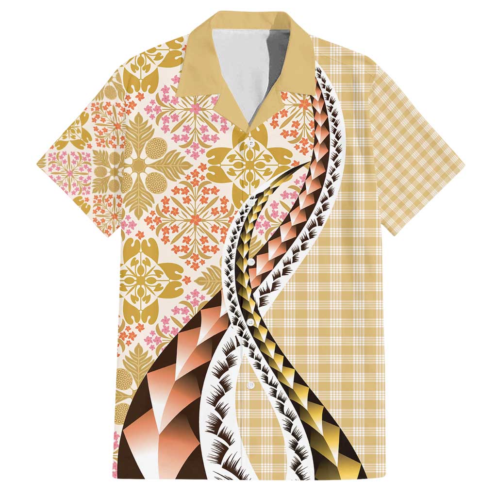 Aloha Vintage Palaka Floral Hawaiian Quilt Family Matching Puletasi and Hawaiian Shirt Melemele Motif - Polynesian Pride