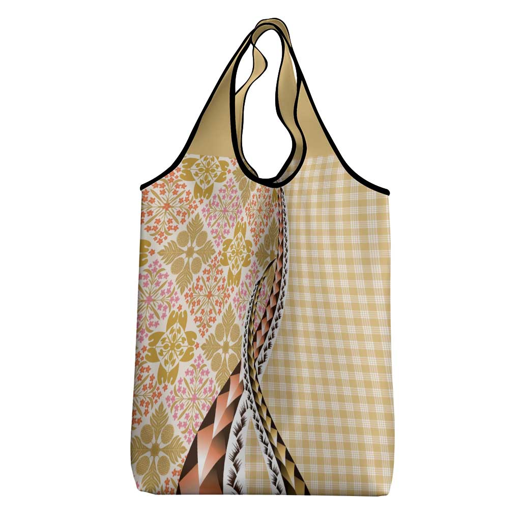 Aloha Vintage Palaka Floral Hawaiian Quilt Grocery Bag Melemele Motif - Polynesian Pride