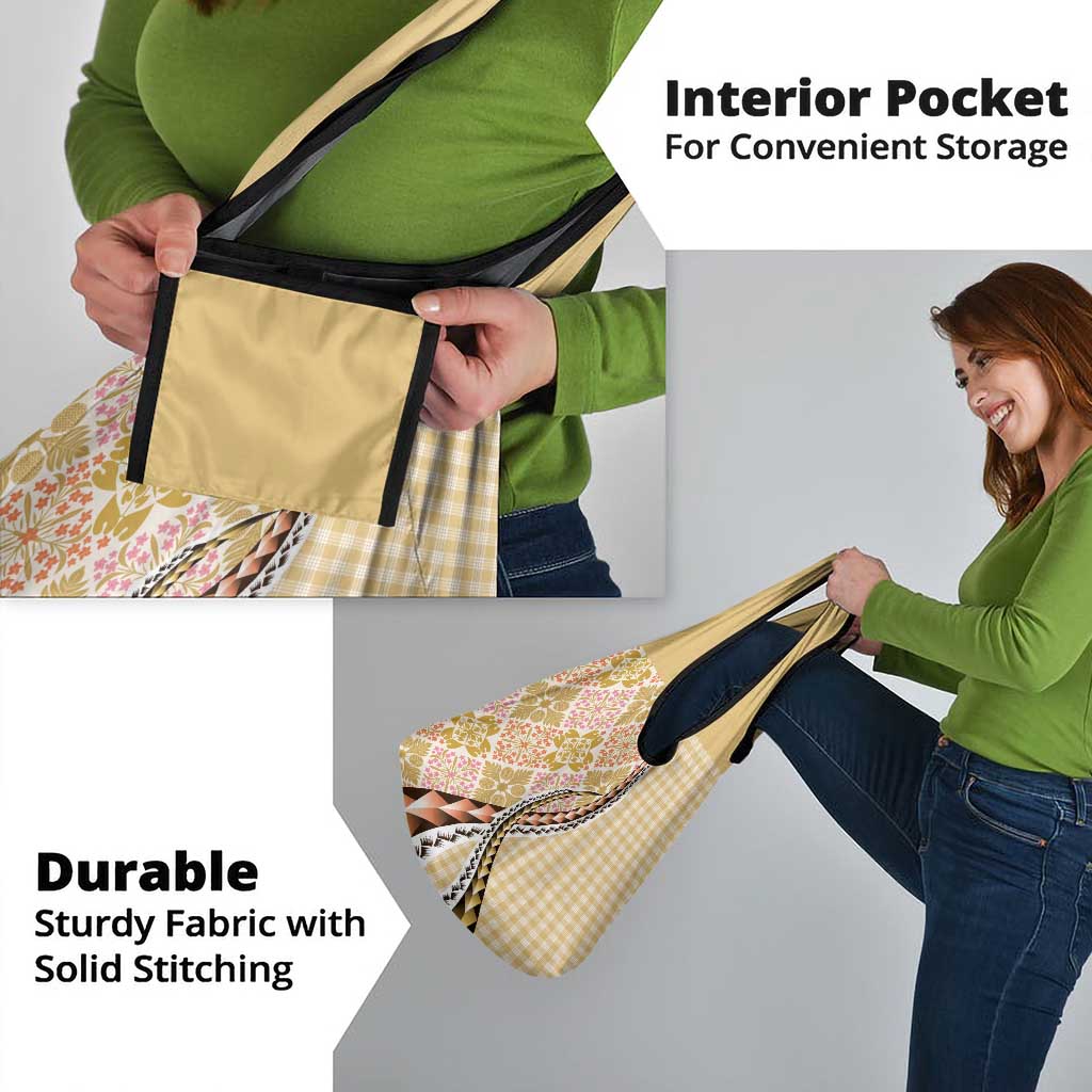 Aloha Vintage Palaka Floral Hawaiian Quilt Grocery Bag Melemele Motif - Polynesian Pride