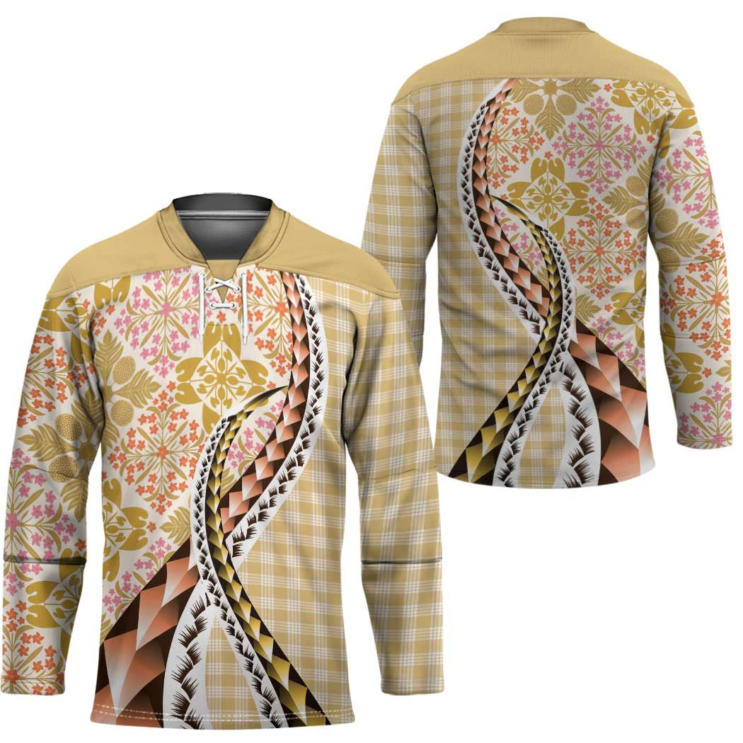 Aloha Vintage Palaka Floral Hawaiian Quilt Hockey Jersey Melemele Motif - Polynesian Pride