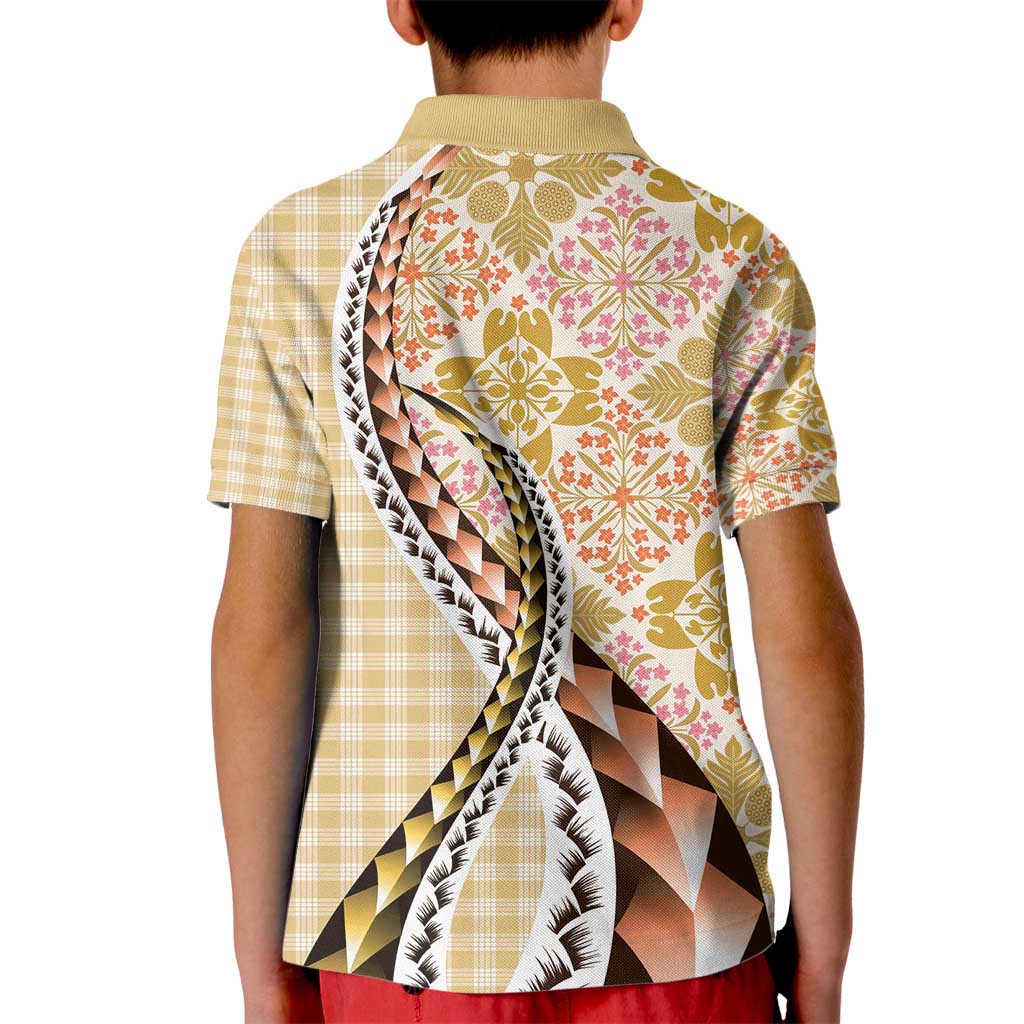 Aloha Vintage Palaka Floral Hawaiian Quilt Kid Polo Shirt Melemele Motif - Polynesian Pride