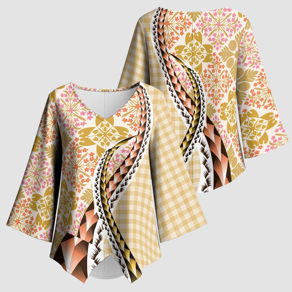 Aloha Vintage Palaka Floral Hawaiian Quilt Kimono Sleeve Blouse Melemele Motif - Polynesian Pride