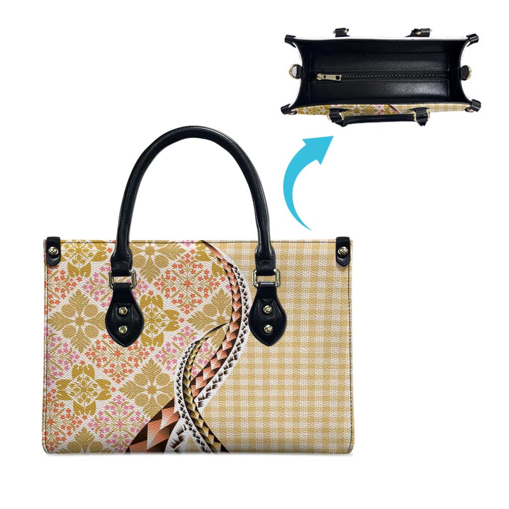 Aloha Vintage Palaka Floral Hawaiian Quilt Leather Bag Melemele Motif - Polynesian Pride