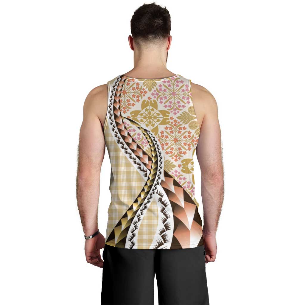 Aloha Vintage Palaka Floral Hawaiian Quilt Men Tank Top Melemele Motif - Polynesian Pride