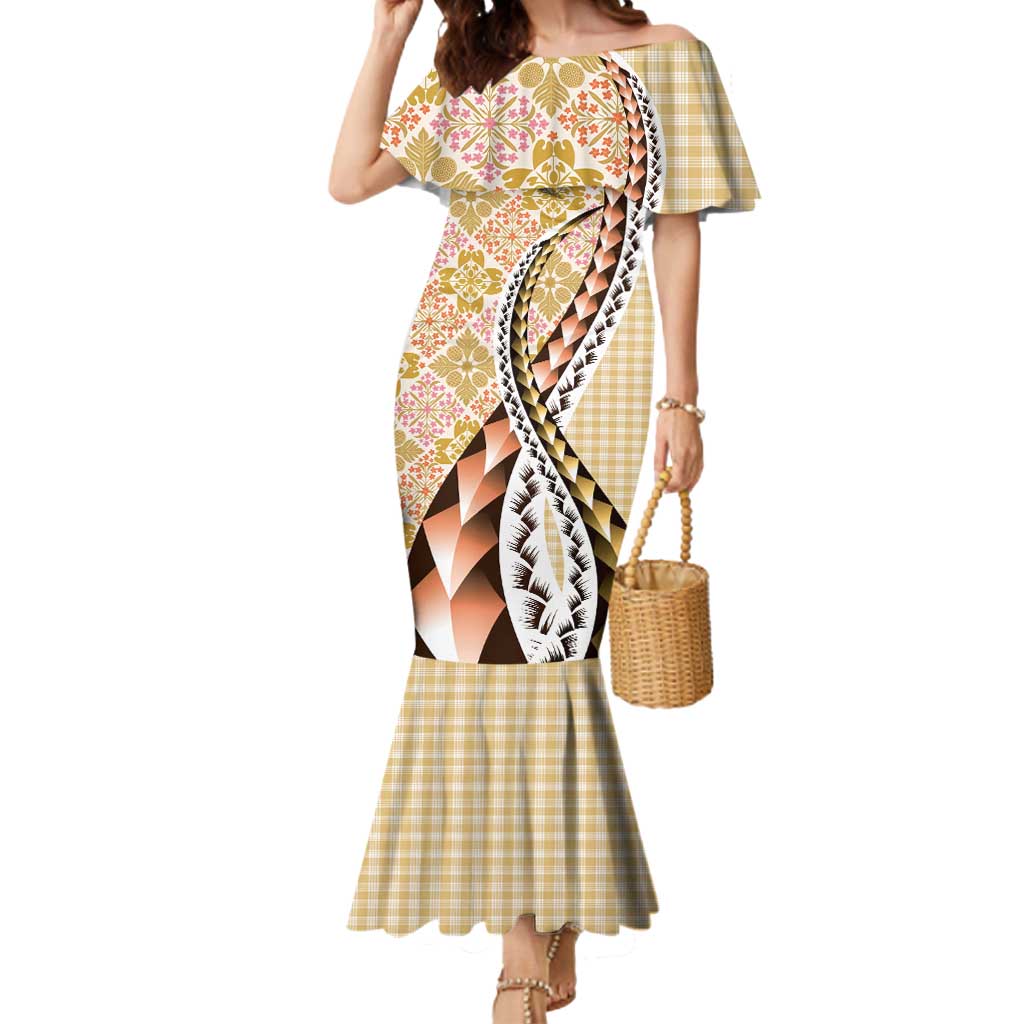 Aloha Vintage Palaka Floral Hawaiian Quilt Mermaid Dress Melemele Motif - Polynesian Pride