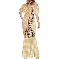 Aloha Vintage Palaka Floral Hawaiian Quilt Mermaid Dress Melemele Motif - Polynesian Pride