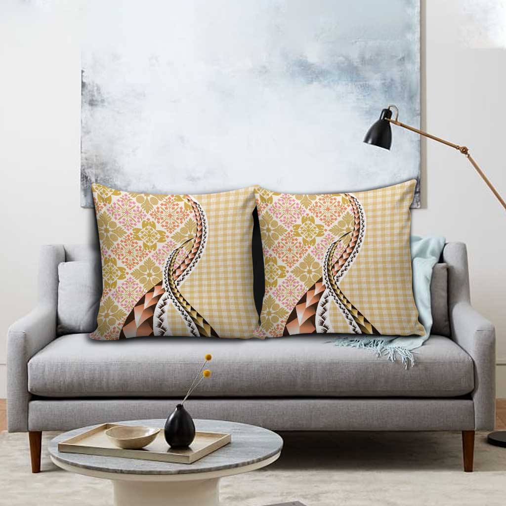 Aloha Vintage Palaka Floral Hawaiian Quilt Pillow Cover Melemele Motif - Polynesian Pride