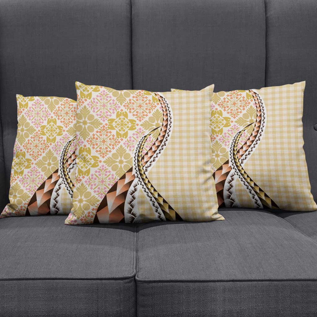 Aloha Vintage Palaka Floral Hawaiian Quilt Pillow Cover Melemele Motif - Polynesian Pride