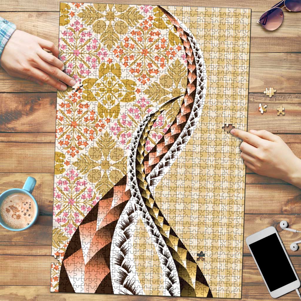 Aloha Vintage Palaka Floral Hawaiian Quilt Puzzle Melemele Motif - Polynesian Pride