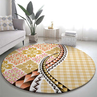 Aloha Vintage Palaka Floral Hawaiian Quilt Round Carpet Melemele Motif - Polynesian Pride