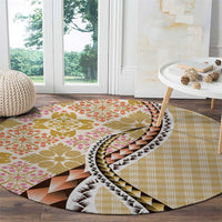Aloha Vintage Palaka Floral Hawaiian Quilt Round Carpet Melemele Motif - Polynesian Pride