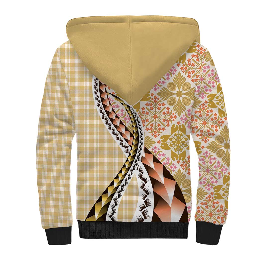 Aloha Vintage Palaka Floral Hawaiian Quilt Sherpa Hoodie Melemele Motif - Polynesian Pride