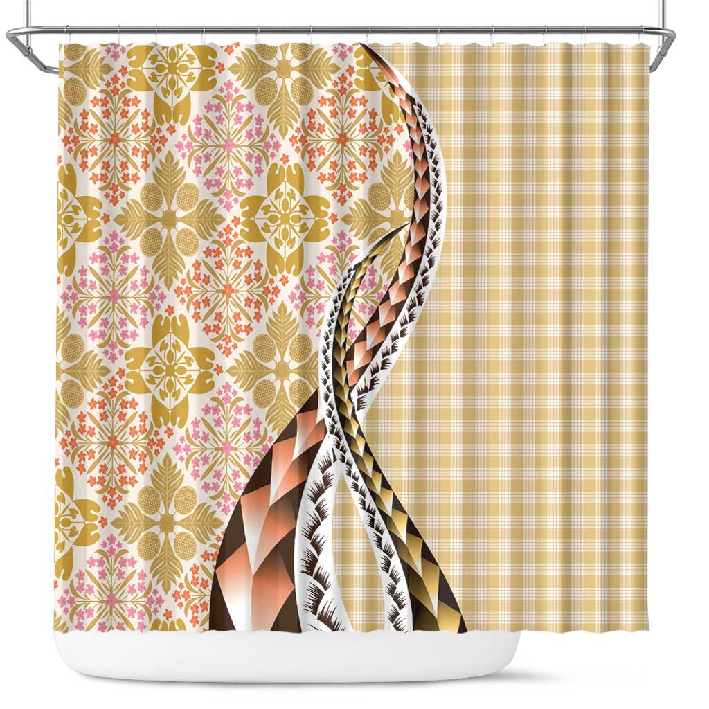 Aloha Vintage Palaka Floral Hawaiian Quilt Shower Curtain Melemele Motif - Polynesian Pride
