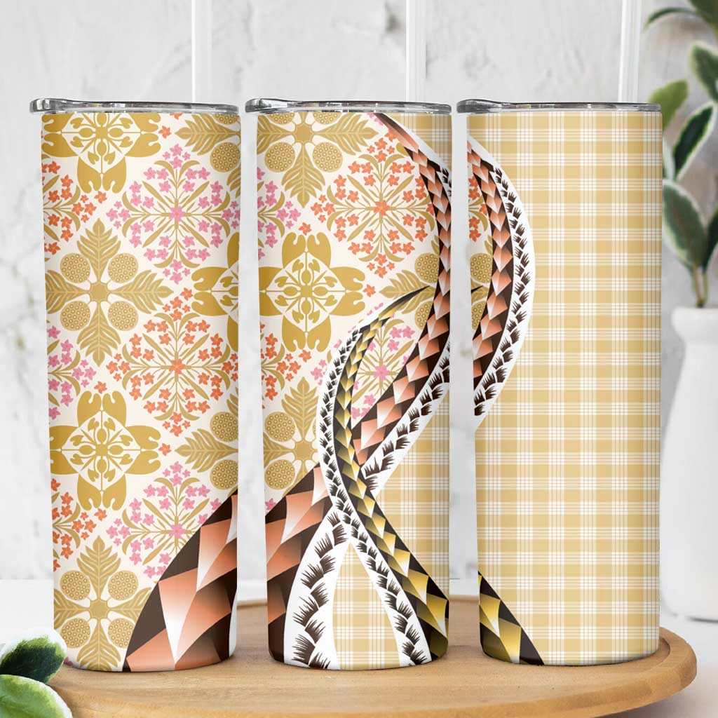 Aloha Vintage Palaka Floral Hawaiian Quilt Skinny Tumbler Melemele Motif - Polynesian Pride