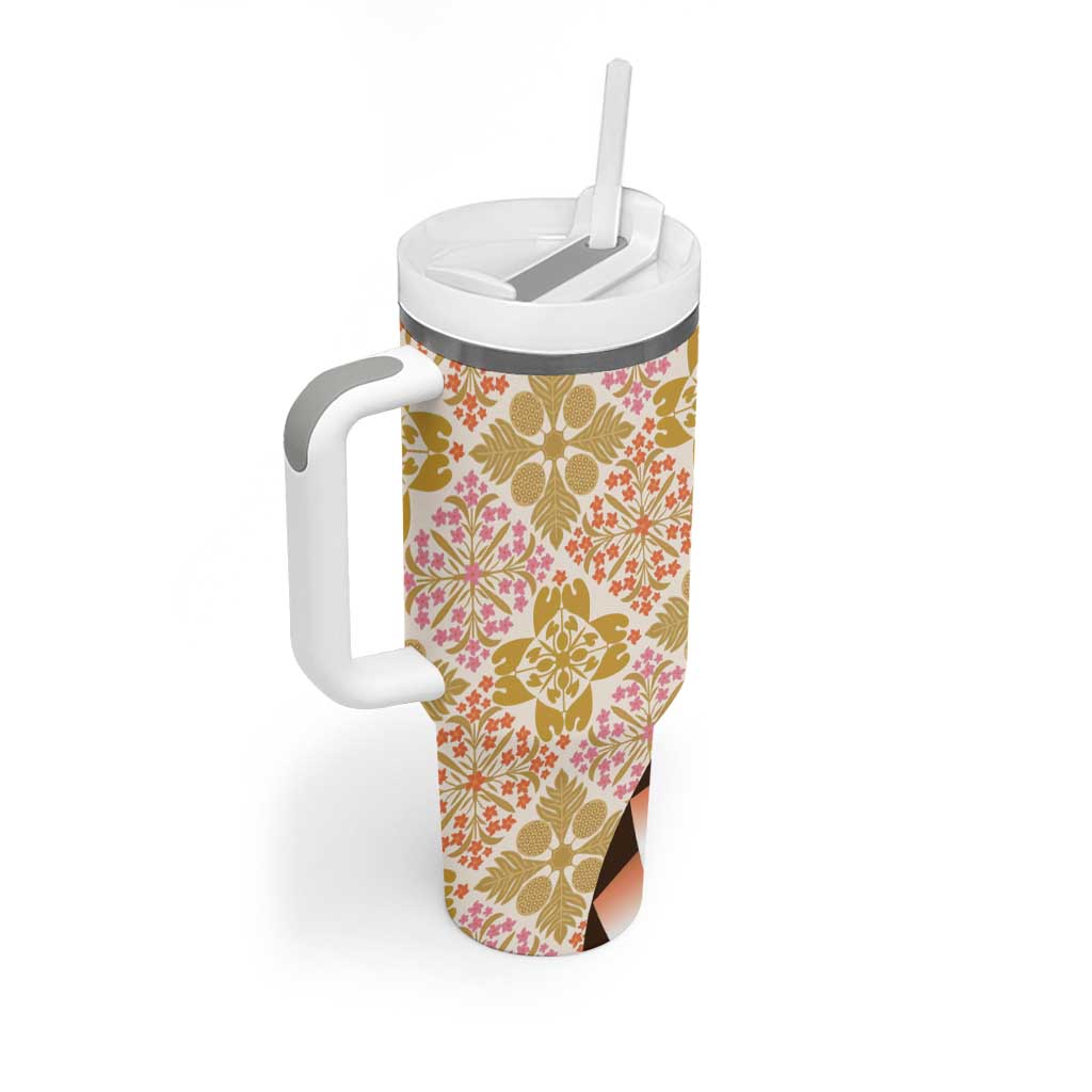 Aloha Vintage Palaka Floral Hawaiian Quilt Tumbler With Handle Melemele Motif - Polynesian Pride
