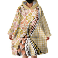 Aloha Vintage Palaka Floral Hawaiian Quilt Wearable Blanket Hoodie Melemele Motif - Polynesian Pride