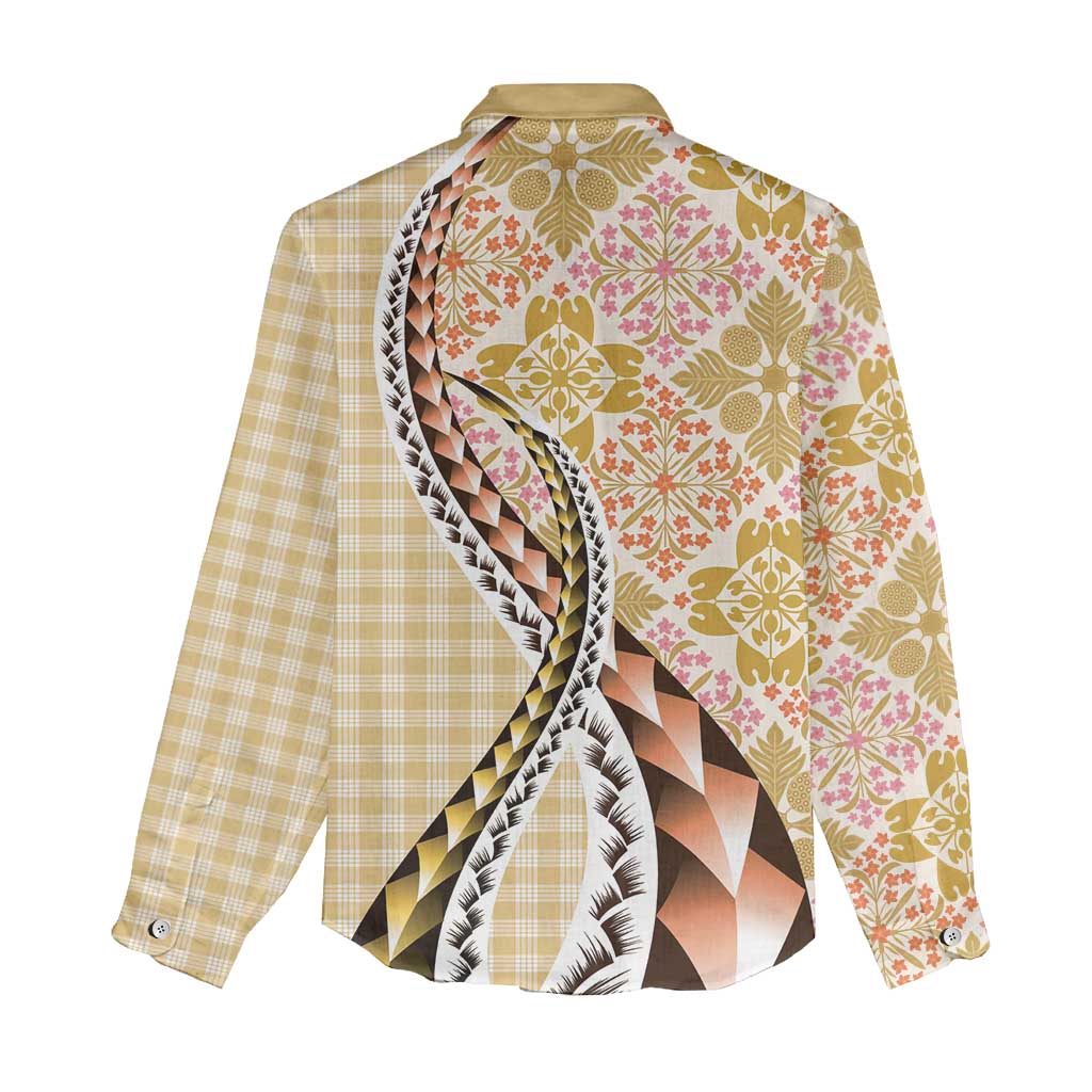 Aloha Vintage Palaka Floral Hawaiian Quilt Women Casual Shirt Melemele Motif - Polynesian Pride