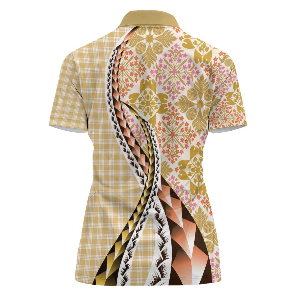 Aloha Vintage Palaka Floral Hawaiian Quilt Women Polo Shirt Melemele Motif - Polynesian Pride