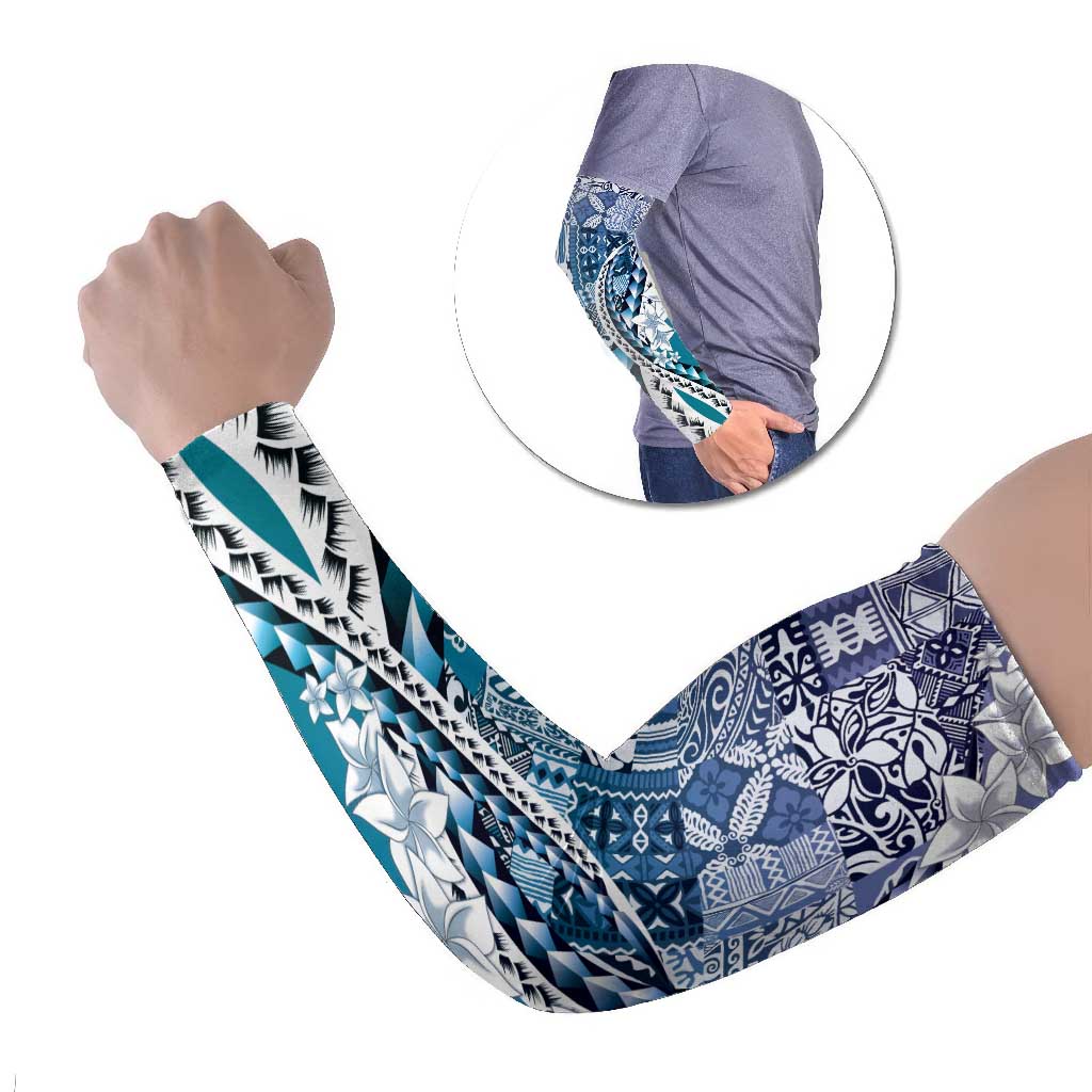 Aloha Vintage Plumeria Hawaiian Tapa Pattern Arm Sleeves Blue Hawaiian Tapa Pattern - Polynesian Pride