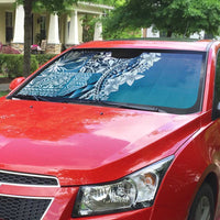 Aloha Vintage Plumeria Hawaiian Tapa Pattern Auto Sun Shade Blue Hawaiian Tapa Pattern - Polynesian Pride