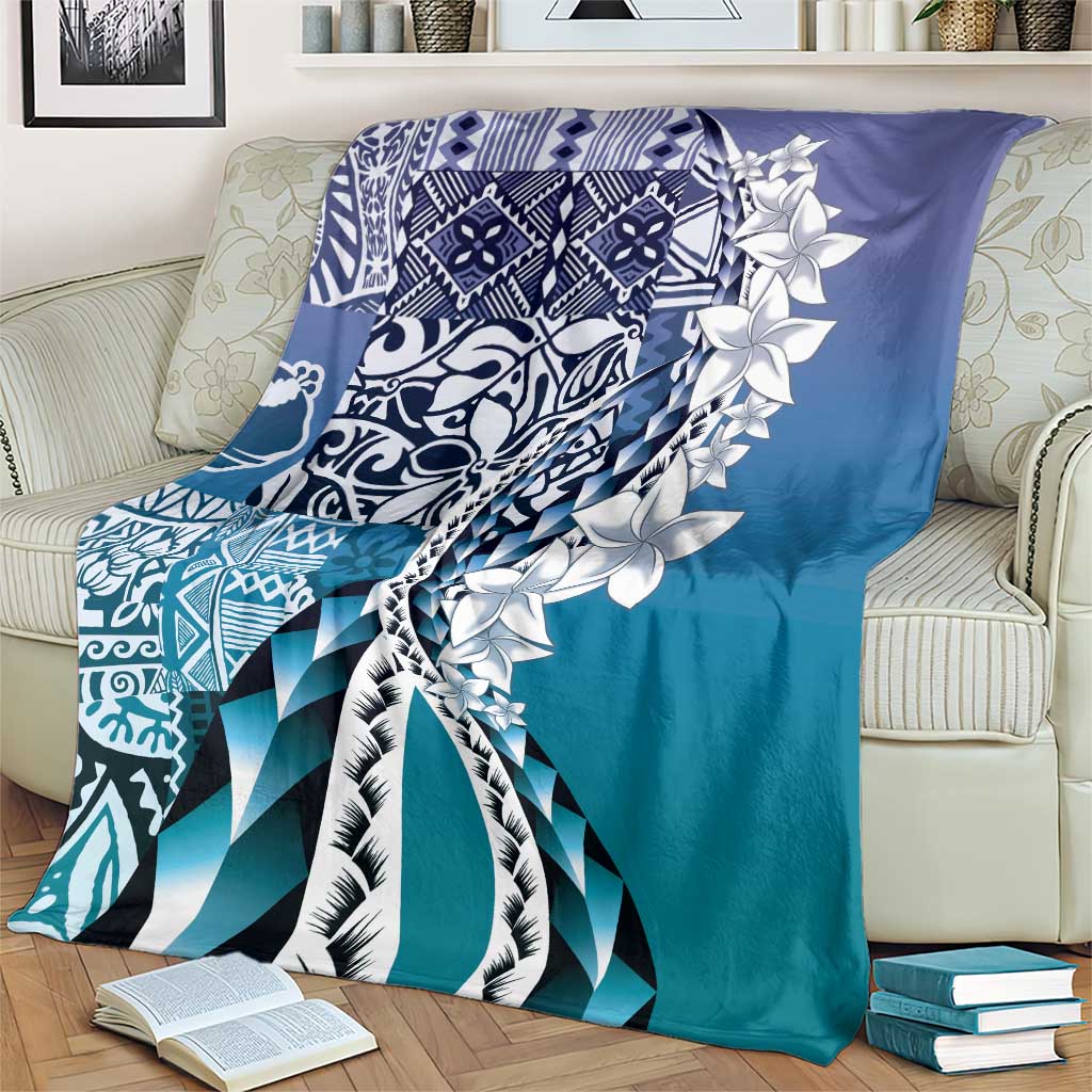Aloha Vintage Plumeria Hawaiian Tapa Pattern Blanket Blue Hawaiian Tapa Pattern - Polynesian Pride