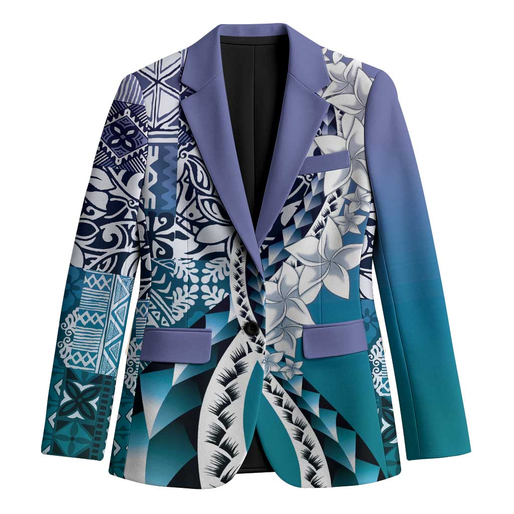 Aloha Vintage Plumeria Hawaiian Tapa Pattern Blazer Blue Hawaiian Tapa Pattern - Polynesian Pride