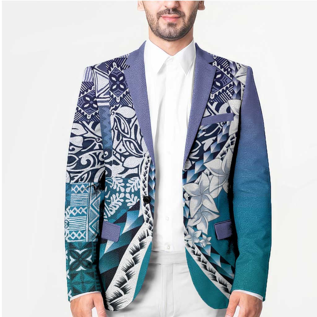 Aloha Vintage Plumeria Hawaiian Tapa Pattern Blazer Blue Hawaiian Tapa Pattern - Polynesian Pride