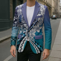 Aloha Vintage Plumeria Hawaiian Tapa Pattern Blazer Blue Hawaiian Tapa Pattern - Polynesian Pride