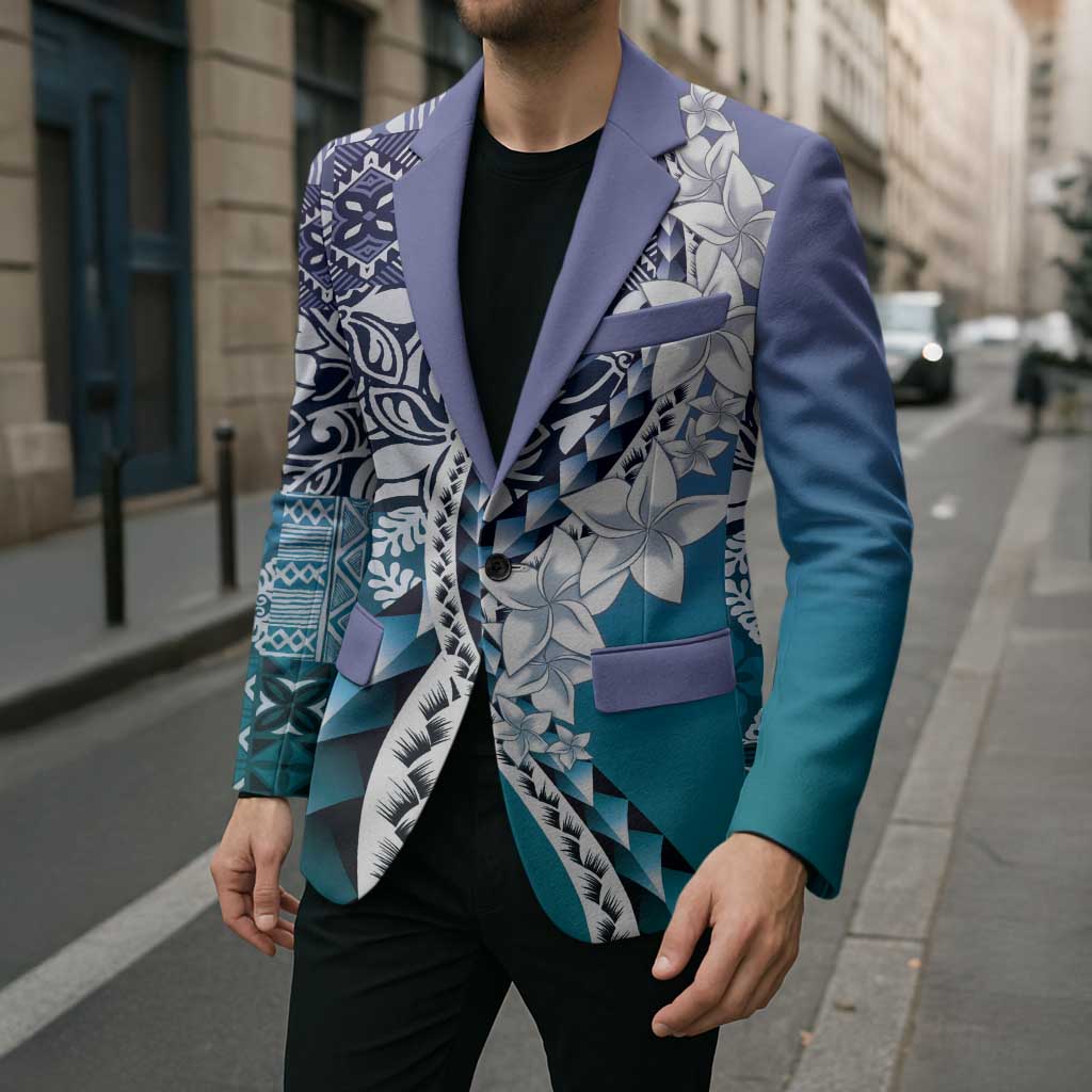 Aloha Vintage Plumeria Hawaiian Tapa Pattern Blazer Blue Hawaiian Tapa Pattern - Polynesian Pride