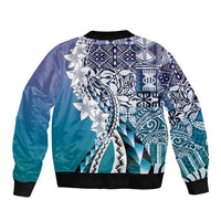 Aloha Vintage Plumeria Hawaiian Tapa Pattern Bomber Jacket Blue Hawaiian Tapa Pattern - Polynesian Pride