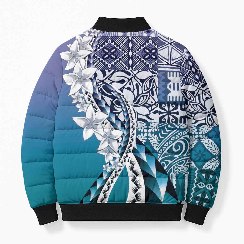 Aloha Vintage Plumeria Hawaiian Tapa Pattern Bomber Puffer Jacket Blue Hawaiian Tapa Pattern - Polynesian Pride