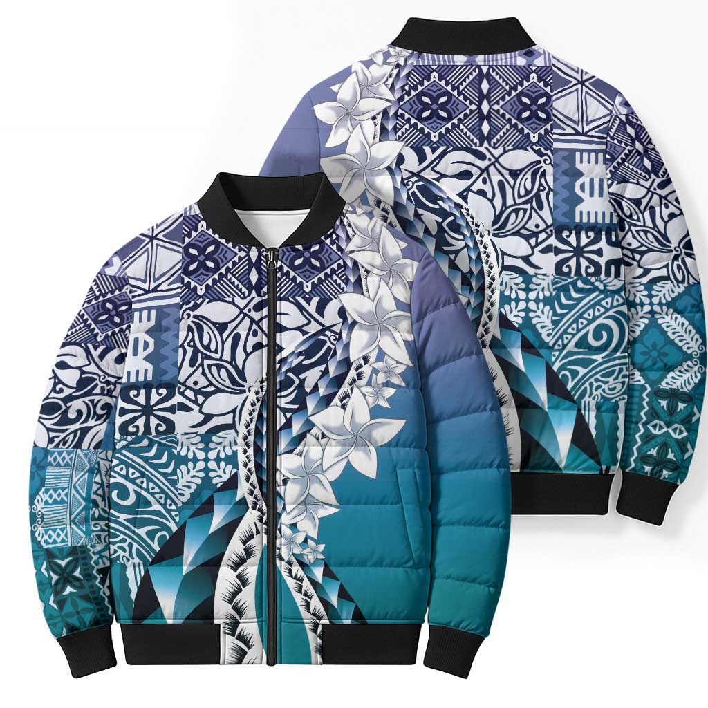 Aloha Vintage Plumeria Hawaiian Tapa Pattern Bomber Puffer Jacket Blue Hawaiian Tapa Pattern - Polynesian Pride