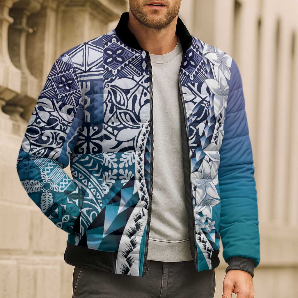 Aloha Vintage Plumeria Hawaiian Tapa Pattern Bomber Puffer Jacket Blue Hawaiian Tapa Pattern - Polynesian Pride