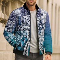 Aloha Vintage Plumeria Hawaiian Tapa Pattern Bomber Puffer Jacket Blue Hawaiian Tapa Pattern - Polynesian Pride